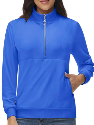 TACVASEN Sea Blue Women's Half Zip Pullover Sweatshirts Velvet Fleece Jacket