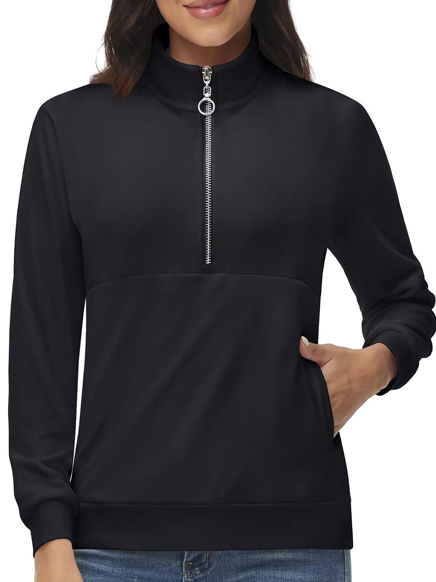 TACVASEN Black Women's Half Zip Pullover Sweatshirts Velvet Fleece Jacket