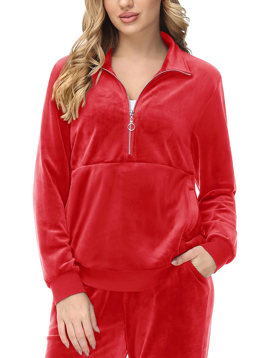 TACVASEN Tomato Women's Half Zip Pullover Sweatshirts Velvet Fleece Jacket