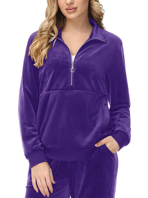 TACVASEN Purple Women's Half Zip Pullover Sweatshirts Velvet Fleece Jacket