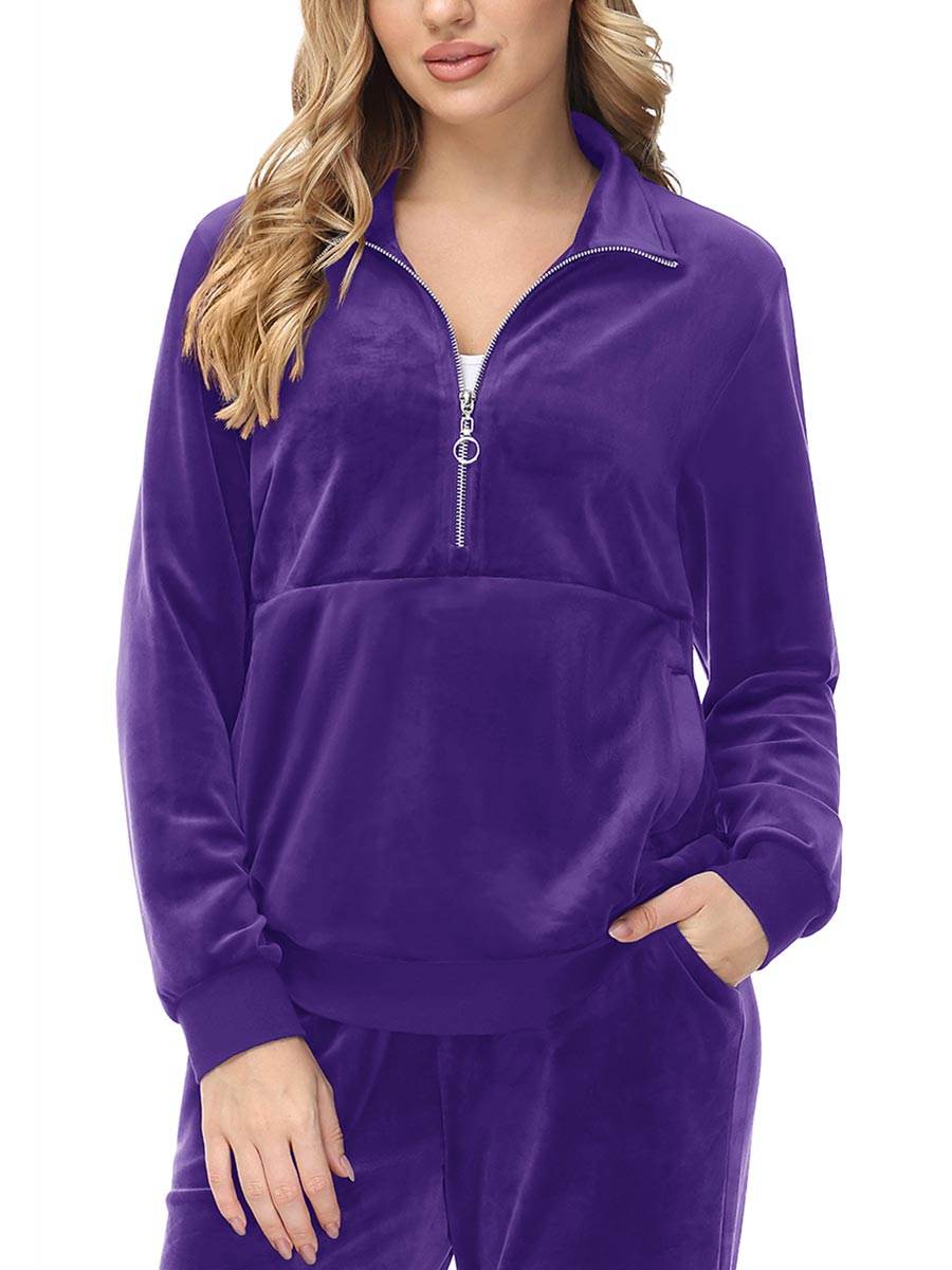 TACVASEN Purple Women's Half Zip Pullover Sweatshirts Velvet Fleece Jacket
