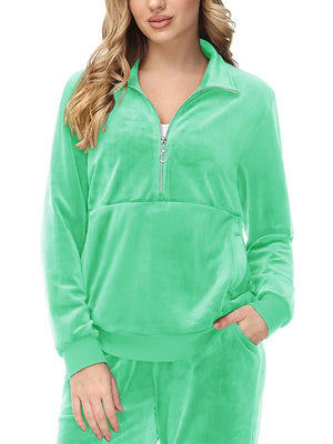 TACVASEN Mint Green Women's Half Zip Pullover Sweatshirts Velvet Fleece Jacket