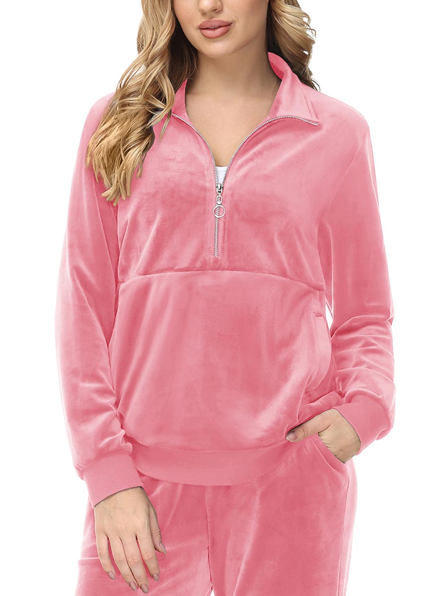 TACVASEN Pink Women's Half Zip Pullover Sweatshirts Velvet Fleece Jacket