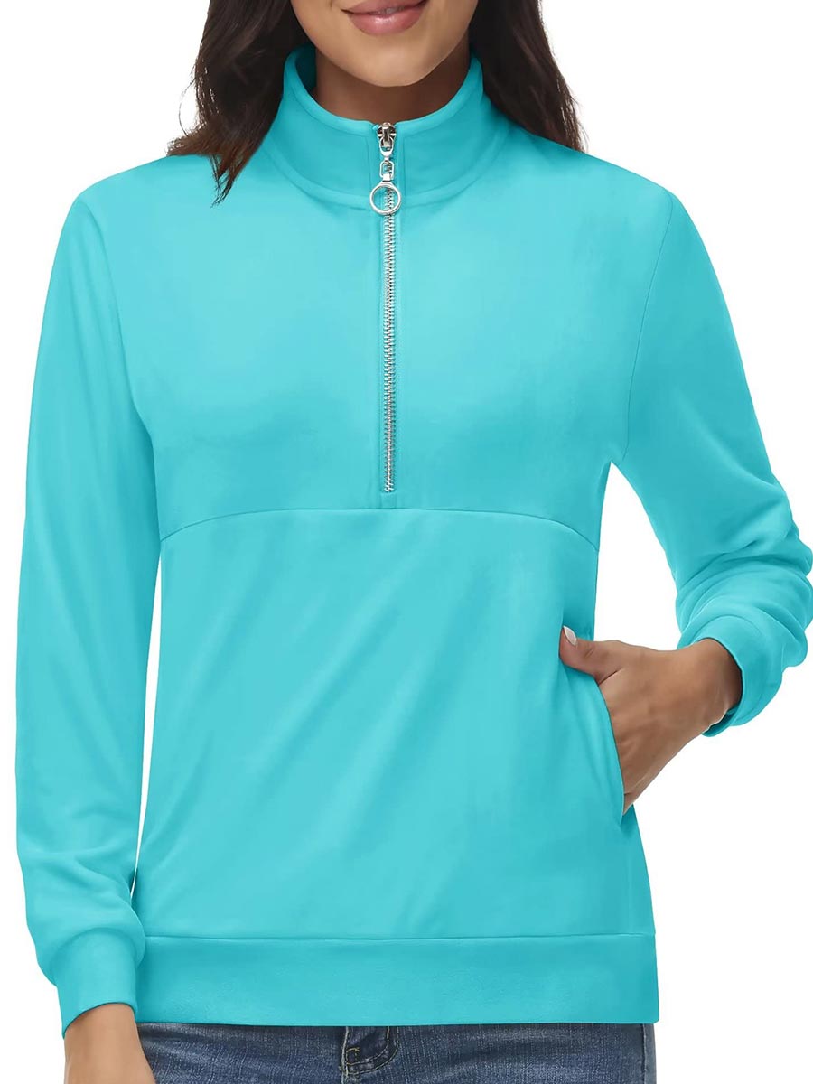 TACVASEN Water Blue Women's Half Zip Pullover Sweatshirts Velvet Fleece Jacket