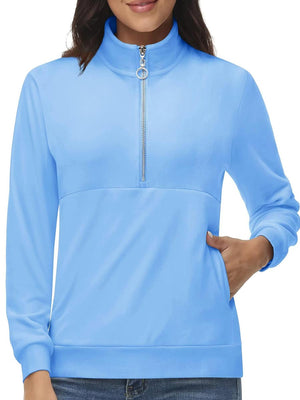 TACVASEN Light Blue Women's Half Zip Pullover Sweatshirts Velvet Fleece Jacket