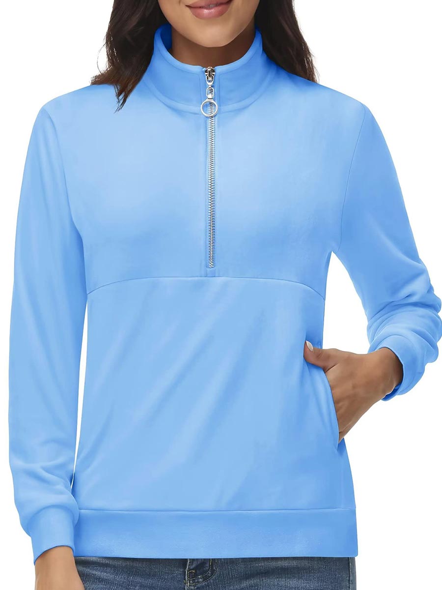 TACVASEN Light Blue Women's Half Zip Pullover Sweatshirts Velvet Fleece Jacket