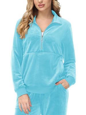 TACVASEN Water Blue Women's Half Zip Pullover Sweatshirts Velvet Fleece Jacket