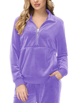 TACVASEN Light Purple Women's Half Zip Pullover Sweatshirts Velvet Fleece Jacket