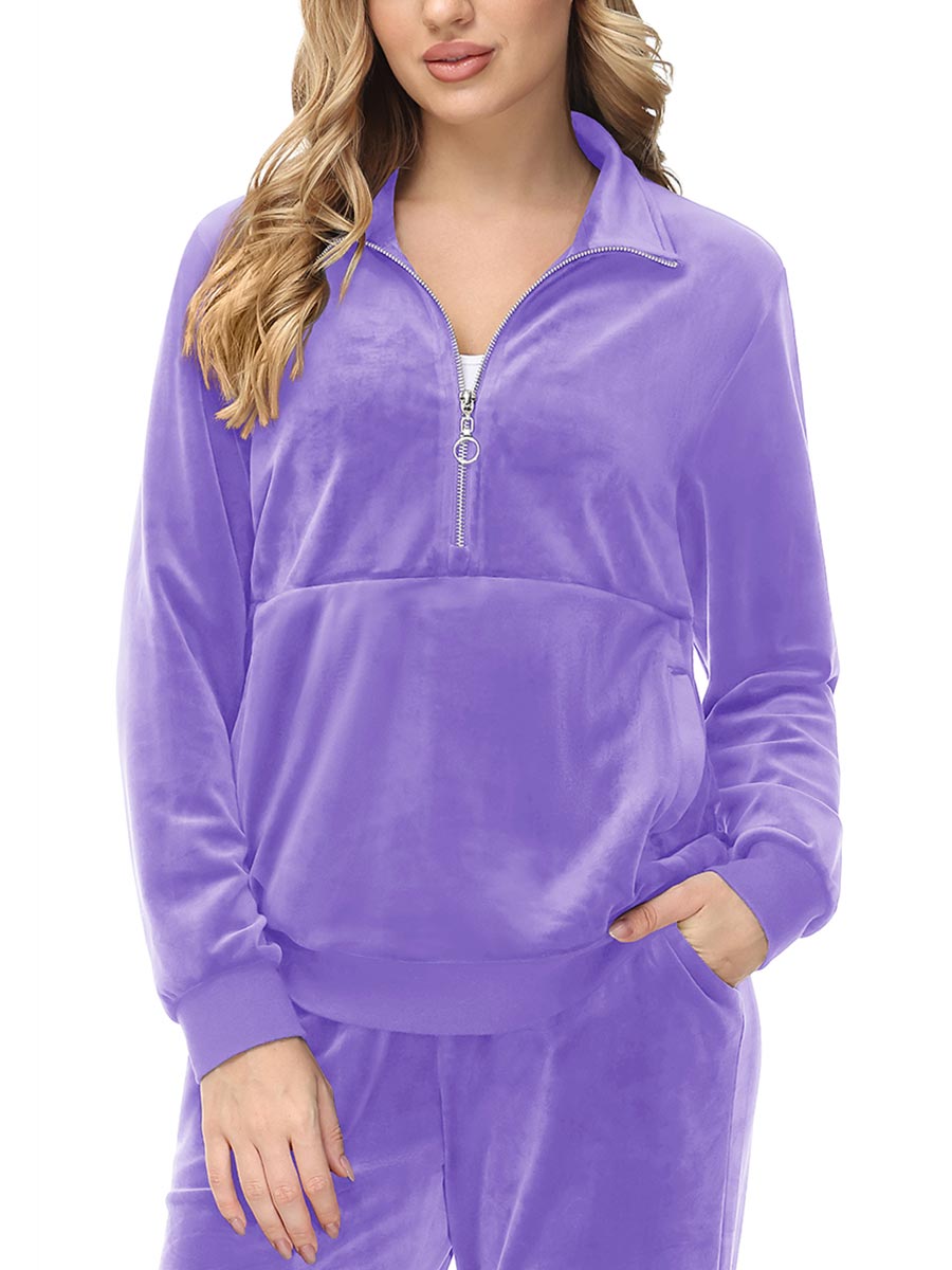 TACVASEN Light Purple Women's Half Zip Pullover Sweatshirts Velvet Fleece Jacket