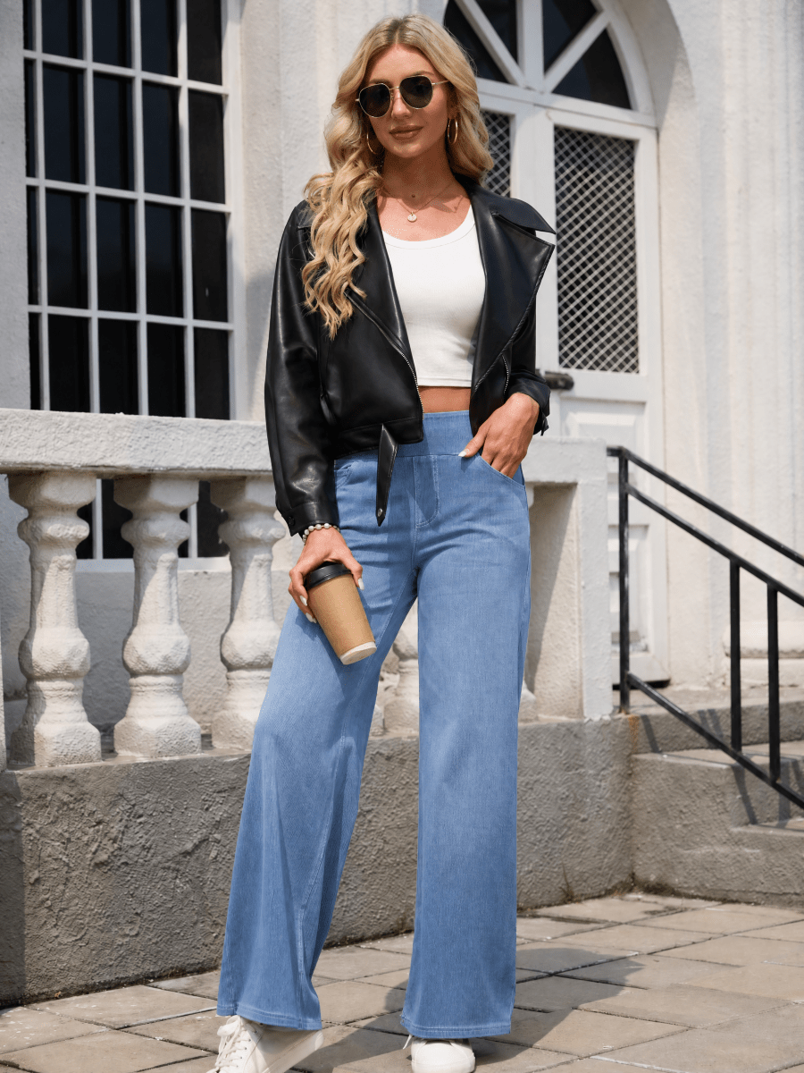 TACVASEN Light Blue Women's High Waisted Slimming High Elasticity Casual Denim Pants
