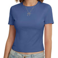 TACVASEN Hazy Blue Women's knitted fitted short sleeved T-shirt