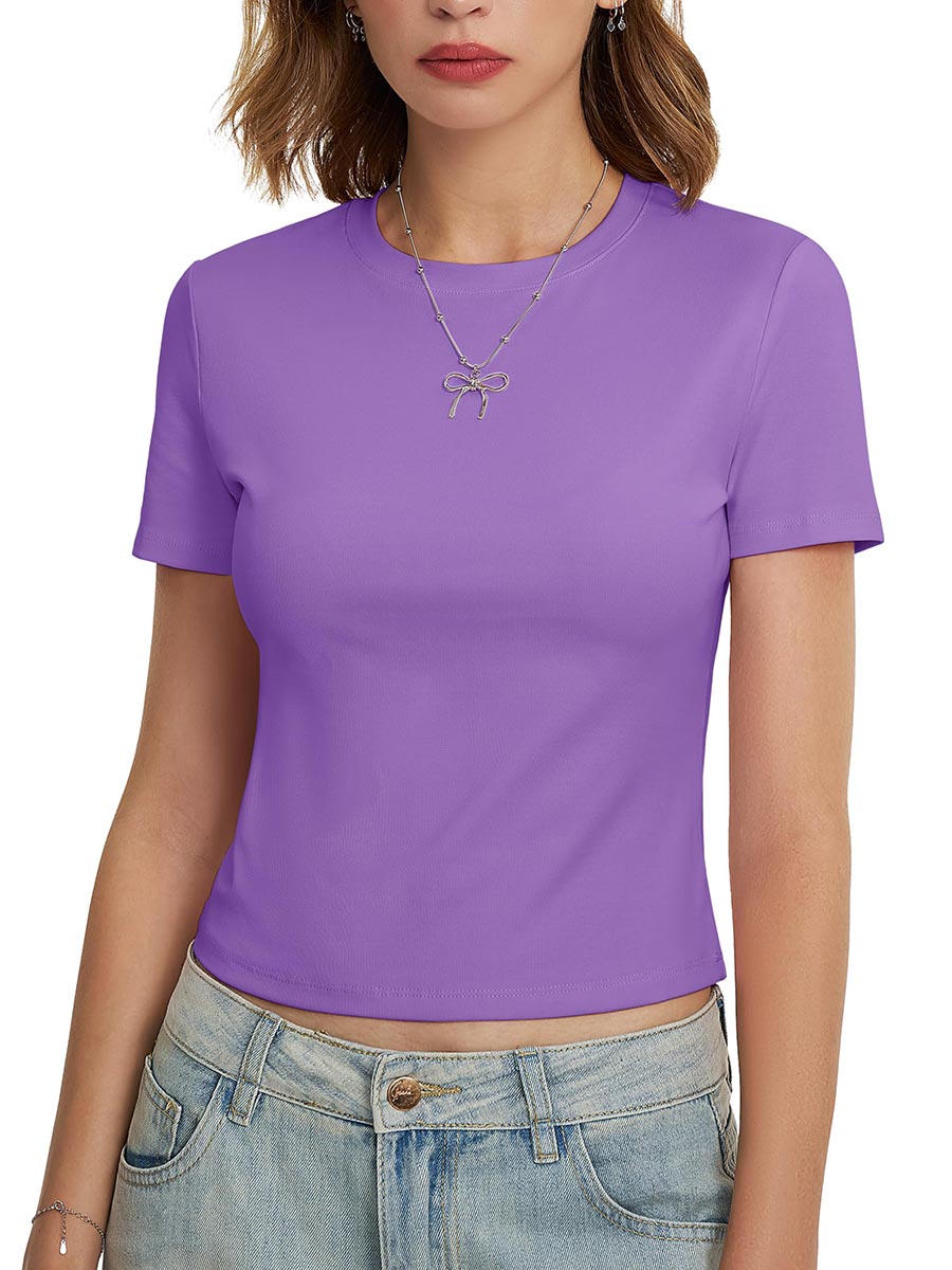 TACVASEN Light Purple Women's knitted fitted short sleeved T-shirt