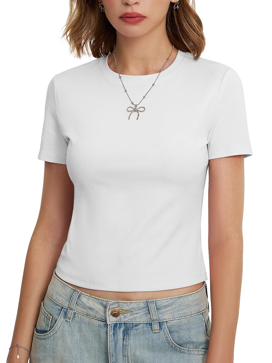 TACVASEN White Women's knitted fitted short sleeved T-shirt
