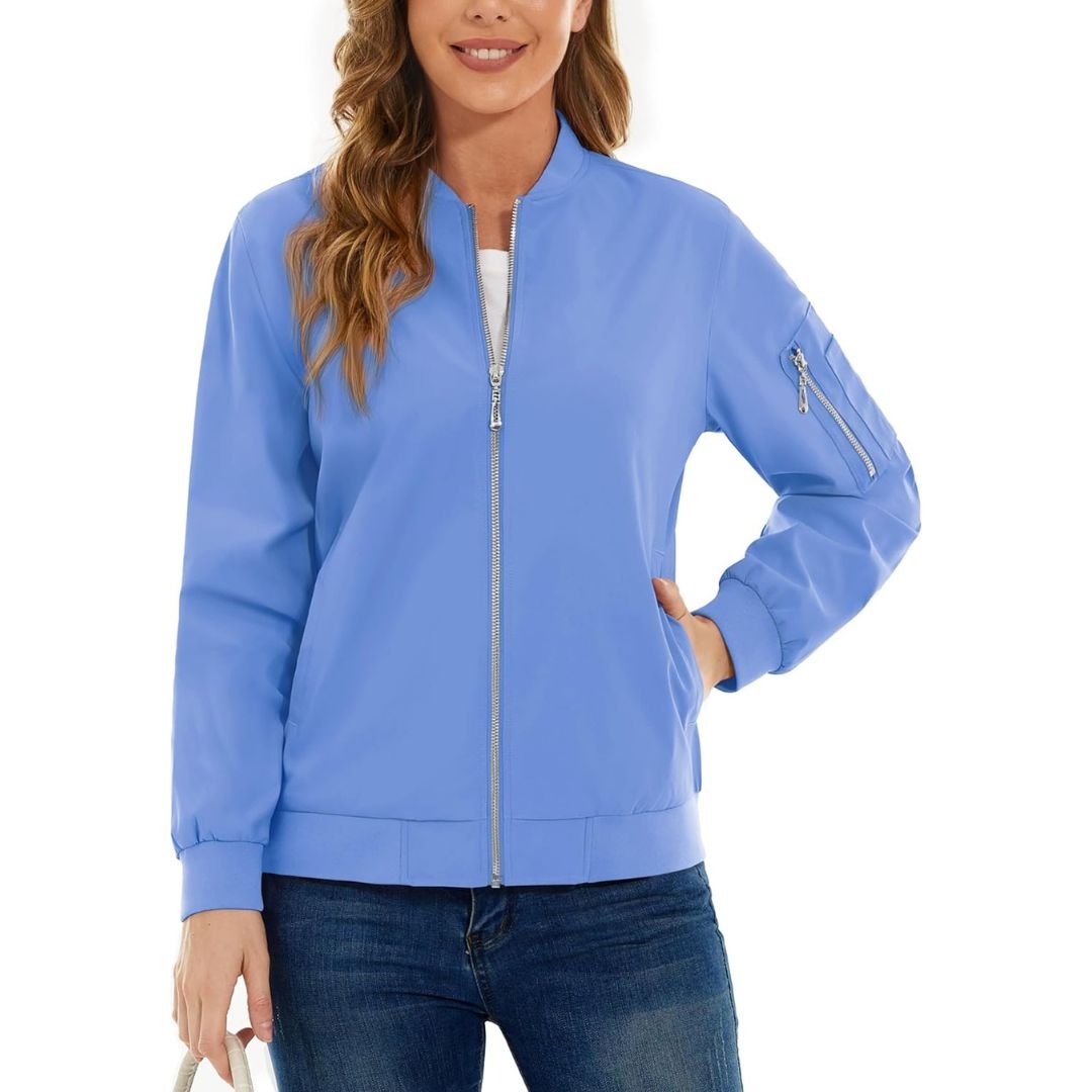 TACVASEN Light Blue Women's Lightweight Casual Windbreaker Bomber Jackets