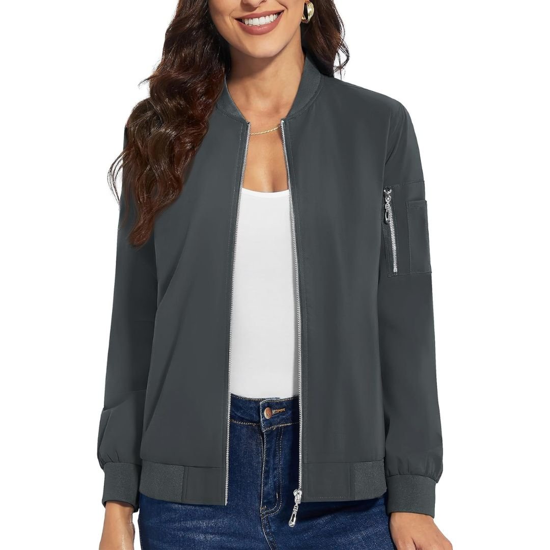 TACVASEN Dark Grey Women's Lightweight Casual Windbreaker Bomber Jackets