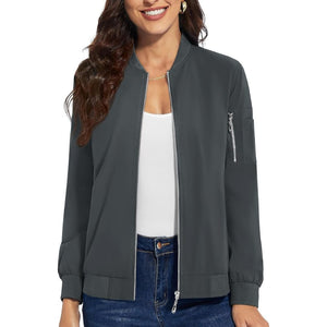 TACVASEN Dark Grey Women's Lightweight Casual Windbreaker Bomber Jackets