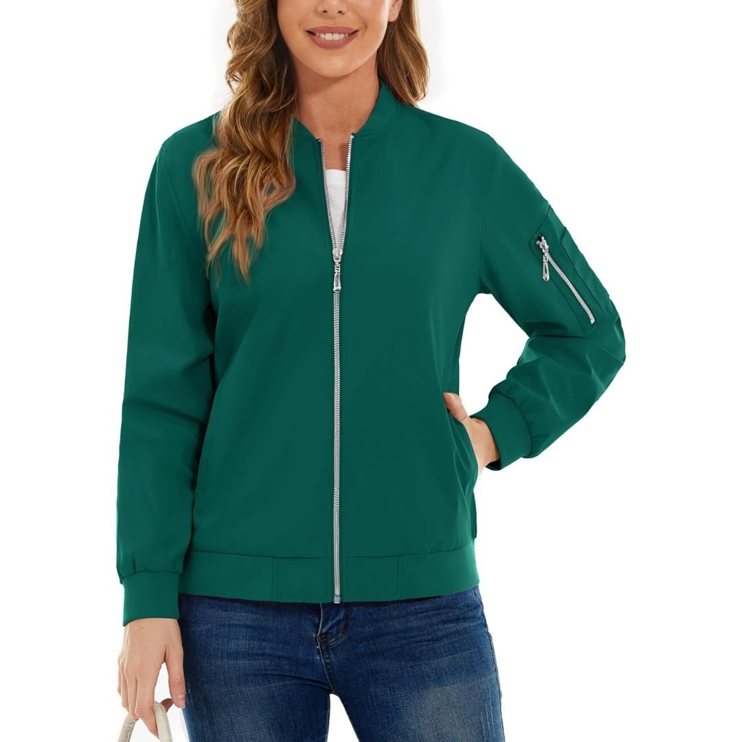 TACVASEN Emerald Green Women's Lightweight Casual Windbreaker Bomber Jackets