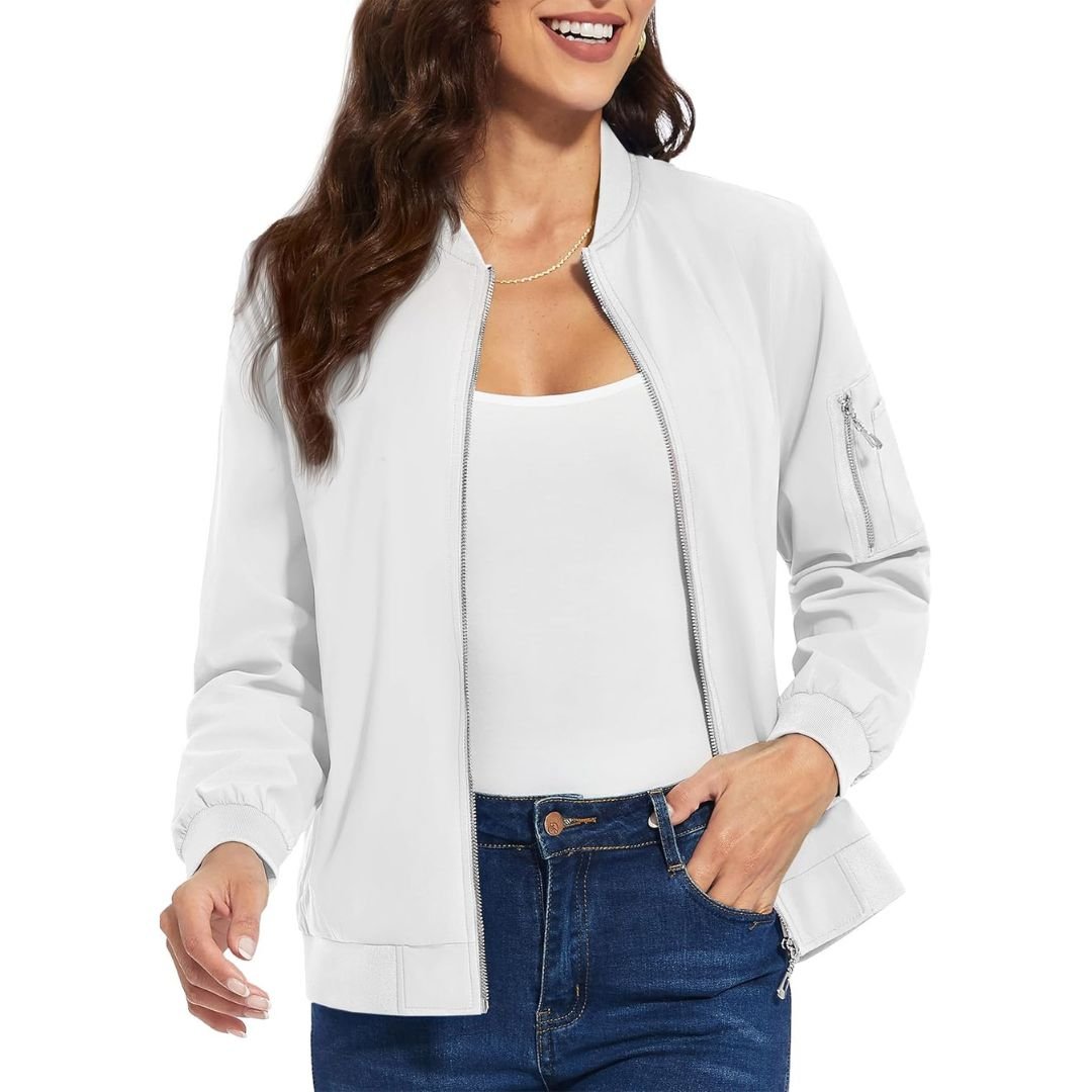 TACVASEN White Women's Lightweight Casual Windbreaker Bomber Jackets