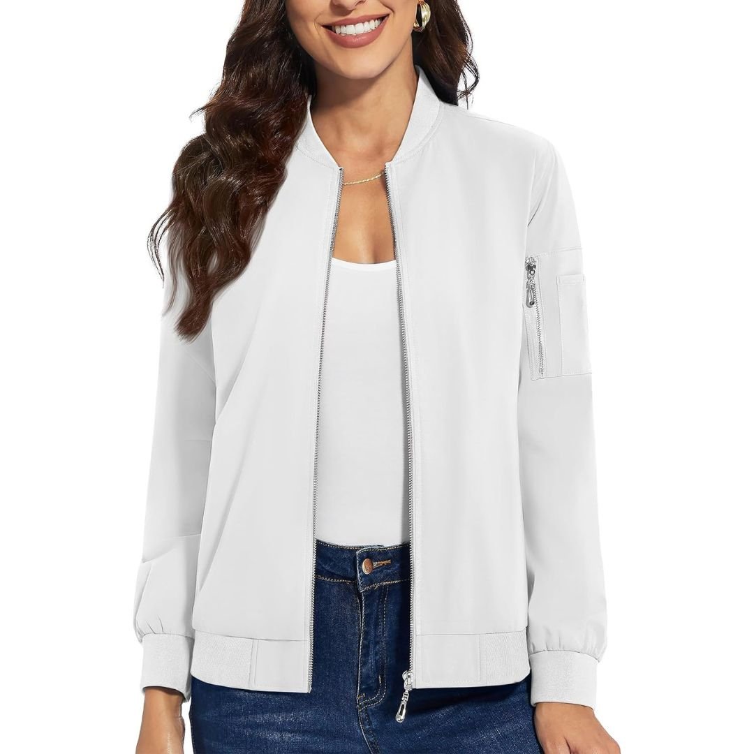 TACVASEN White Women's Lightweight Casual Windbreaker Bomber Jackets