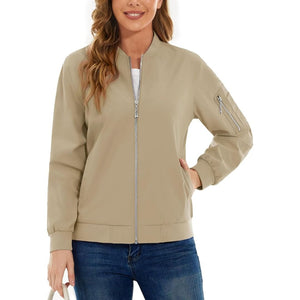 TACVASEN Khaki Women's Lightweight Casual Windbreaker Bomber Jackets