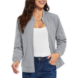 TACVASEN Light Grey Women's Lightweight Casual Windbreaker Bomber Jackets