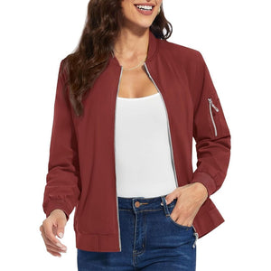 TACVASEN Orange Red Women's Lightweight Casual Windbreaker Bomber Jackets