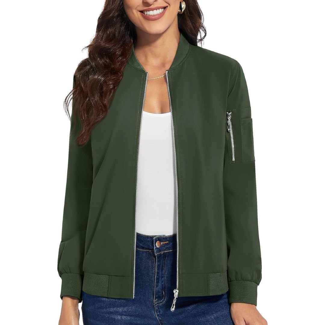 TACVASEN Army Green Women's Lightweight Casual Windbreaker Bomber Jackets