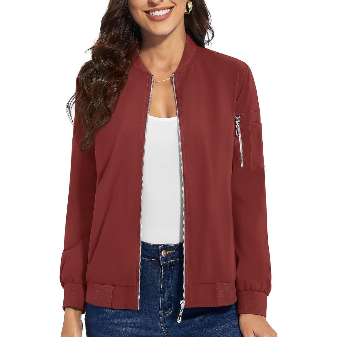 TACVASEN Orange Red Women's Lightweight Casual Windbreaker Bomber Jackets