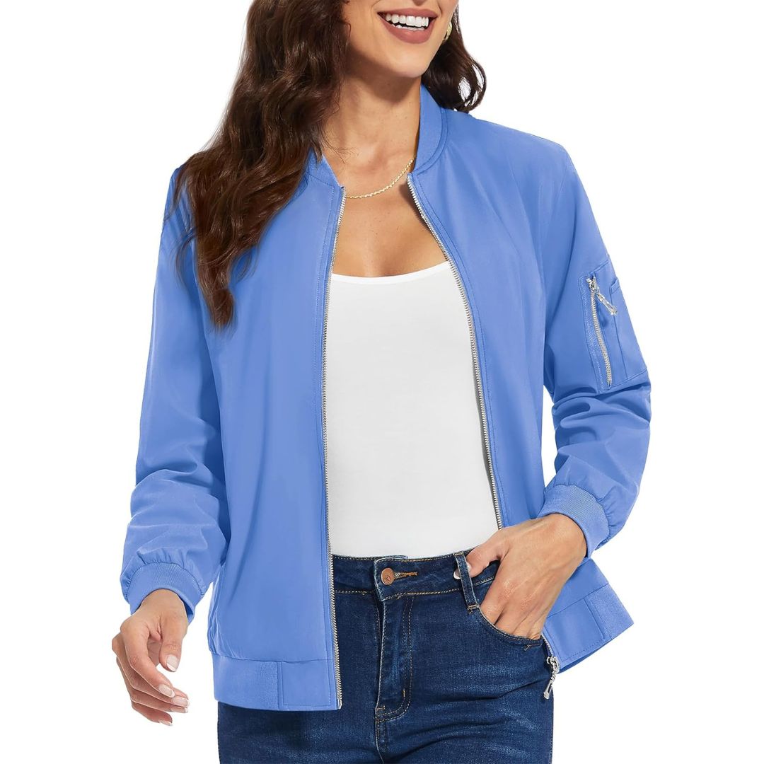 TACVASEN Light Blue Women's Lightweight Casual Windbreaker Bomber Jackets