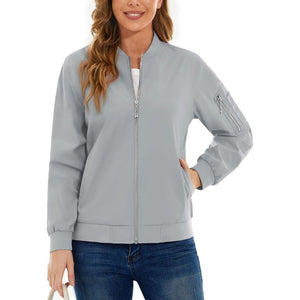 TACVASEN Light Grey Women's Lightweight Casual Windbreaker Bomber Jackets