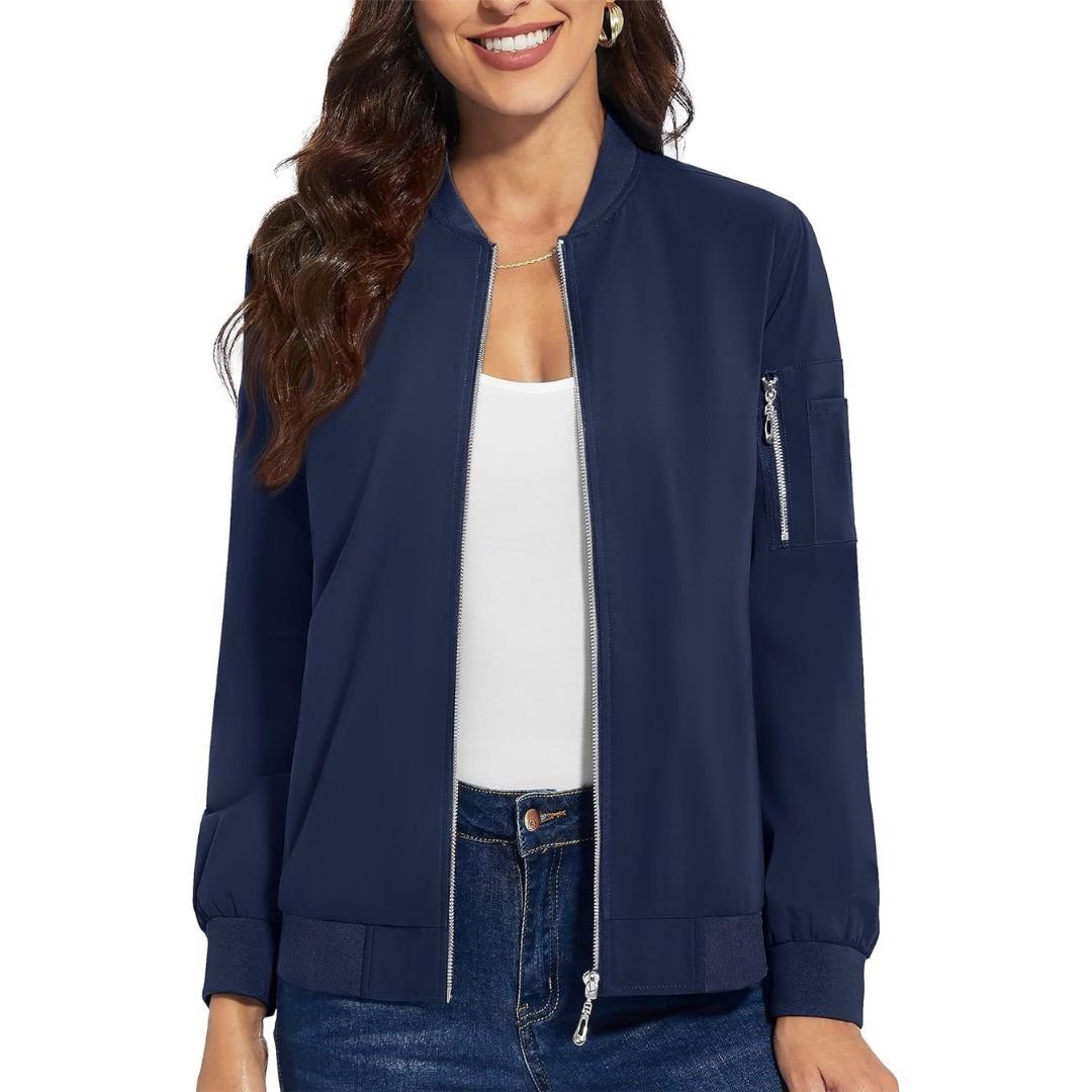 TACVASEN Navy Women's Lightweight Casual Windbreaker Bomber Jackets