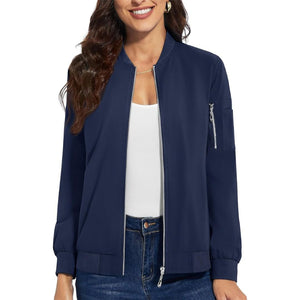 TACVASEN Navy Women's Lightweight Casual Windbreaker Bomber Jackets