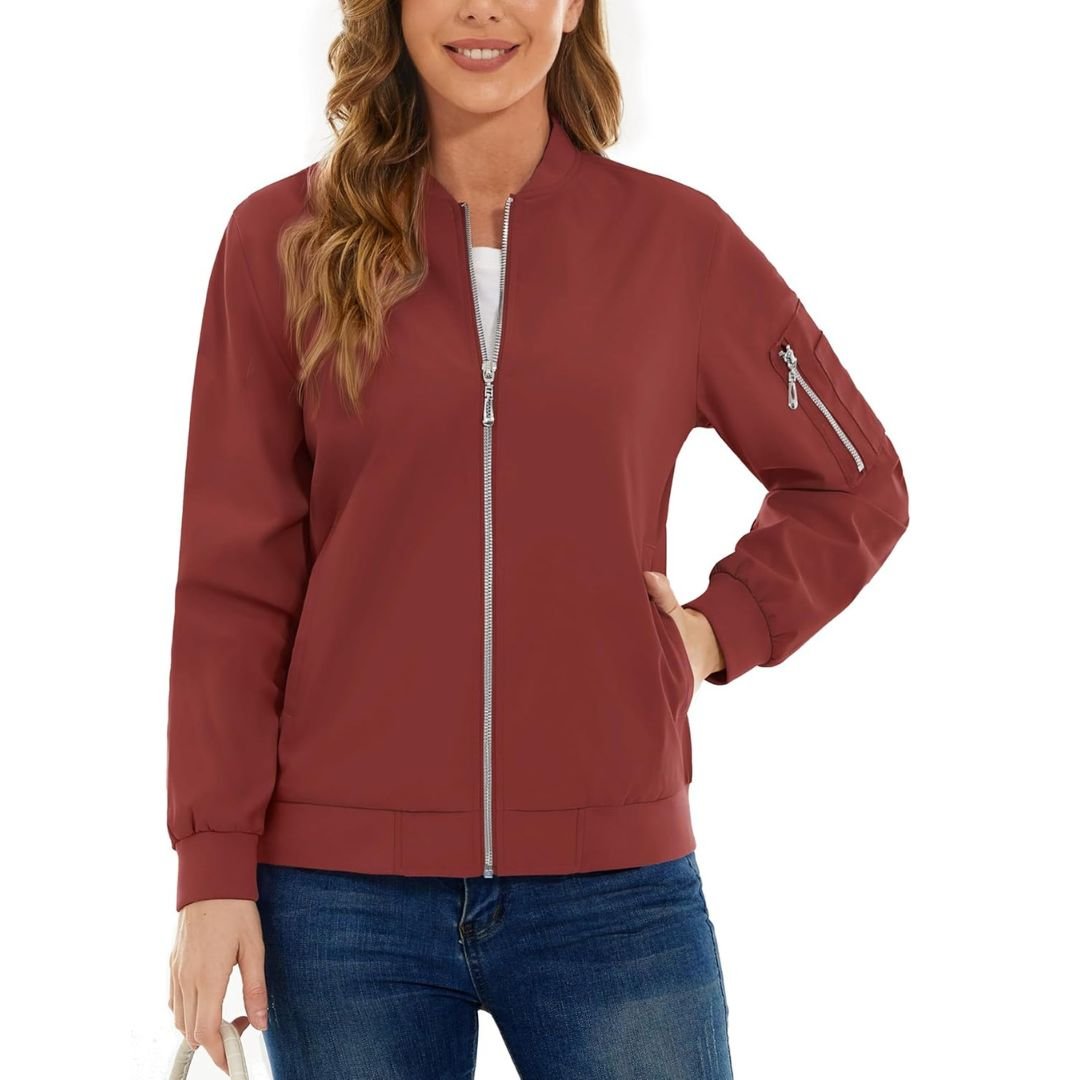 TACVASEN Orange Red Women's Lightweight Casual Windbreaker Bomber Jackets