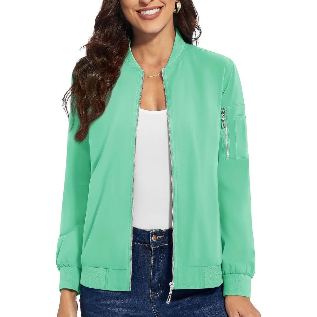 TACVASEN Mint Green Women's Lightweight Casual Windbreaker Bomber Jackets