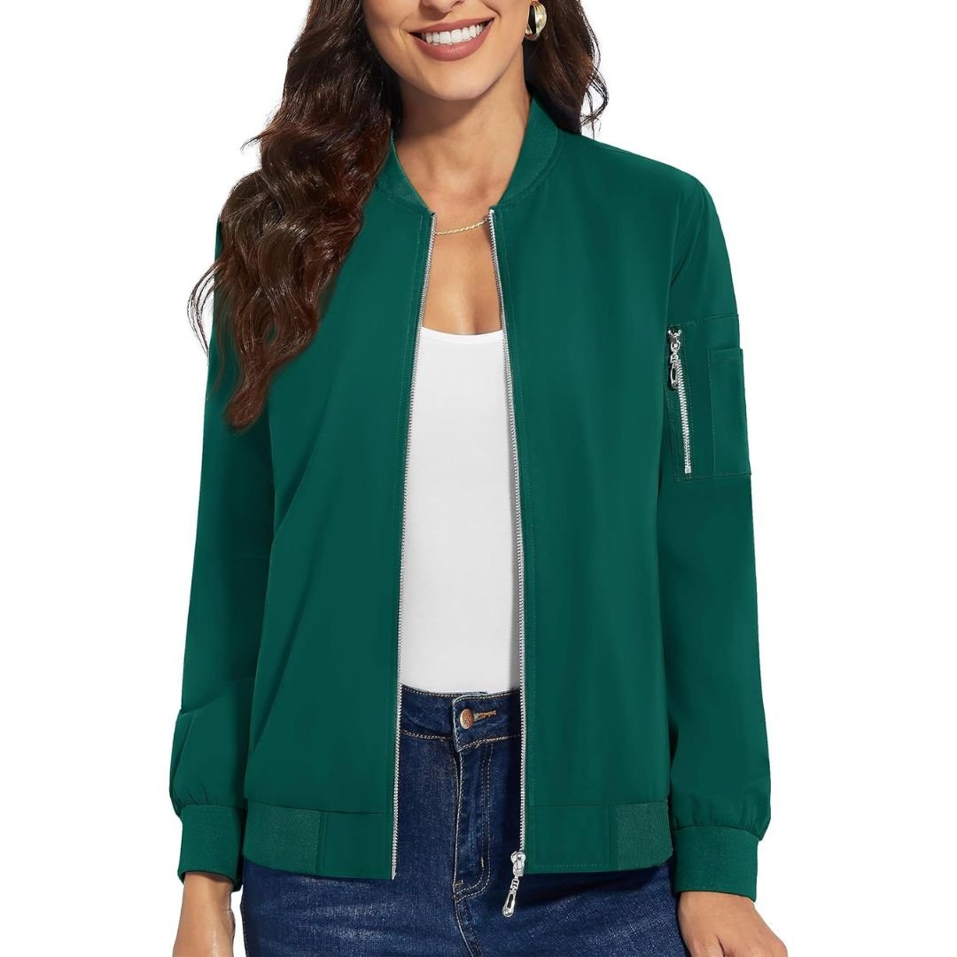 TACVASEN Emerald Green Women's Lightweight Casual Windbreaker Bomber Jackets