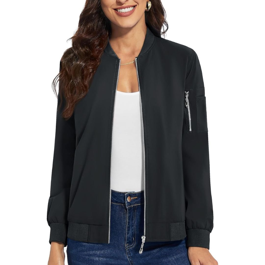 TACVASEN Black Women's Lightweight Casual Windbreaker Bomber Jackets