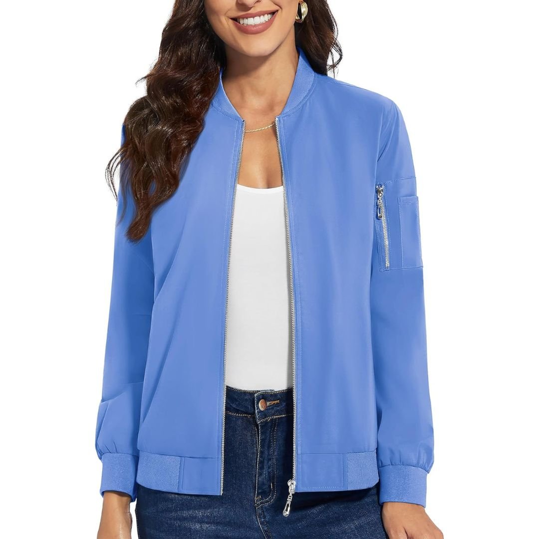 TACVASEN Light Blue Women's Lightweight Casual Windbreaker Bomber Jackets
