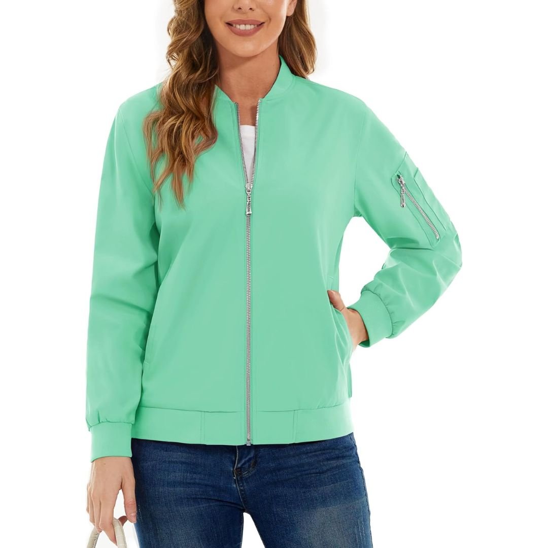 TACVASEN Mint Green Women's Lightweight Casual Windbreaker Bomber Jackets