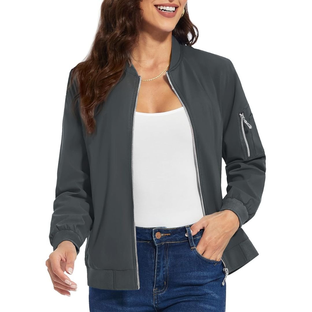 TACVASEN Dark Grey Women's Lightweight Casual Windbreaker Bomber Jackets