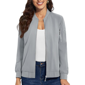 TACVASEN Light Grey Women's Lightweight Casual Windbreaker Bomber Jackets