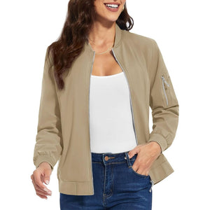 TACVASEN Khaki Women's Lightweight Casual Windbreaker Bomber Jackets