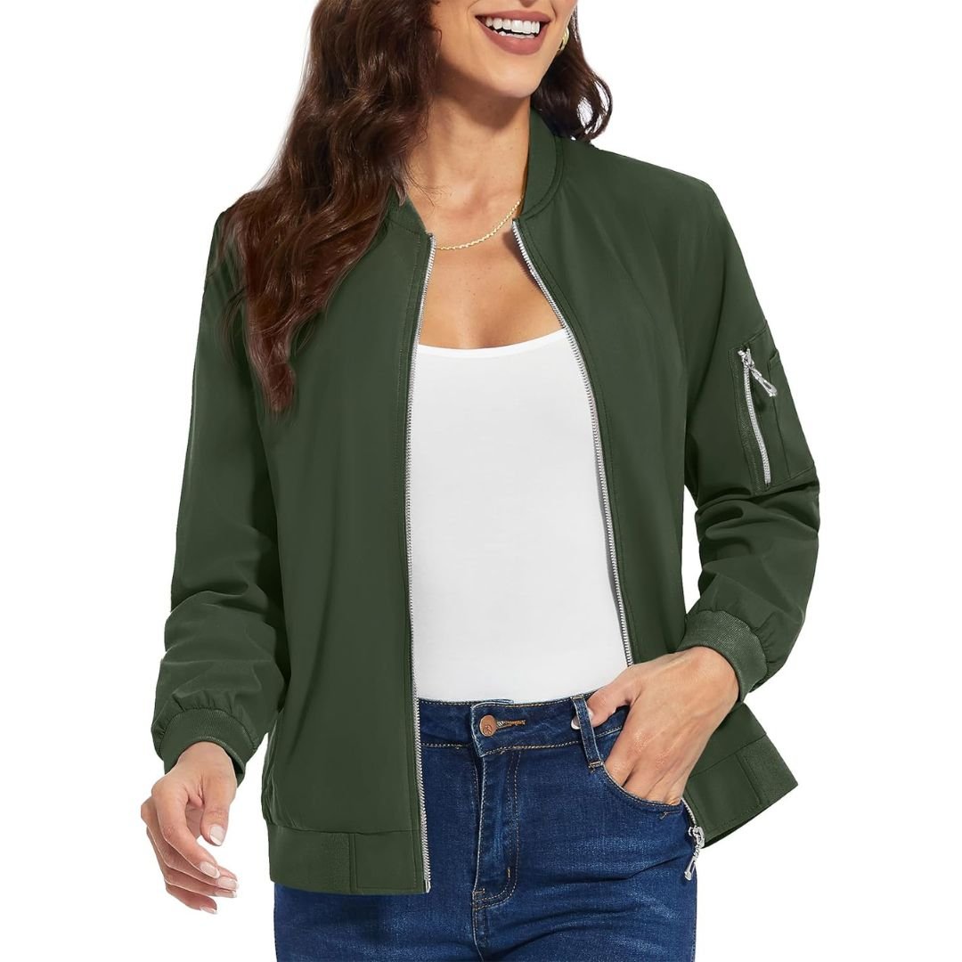 TACVASEN Army Green Women's Lightweight Casual Windbreaker Bomber Jackets