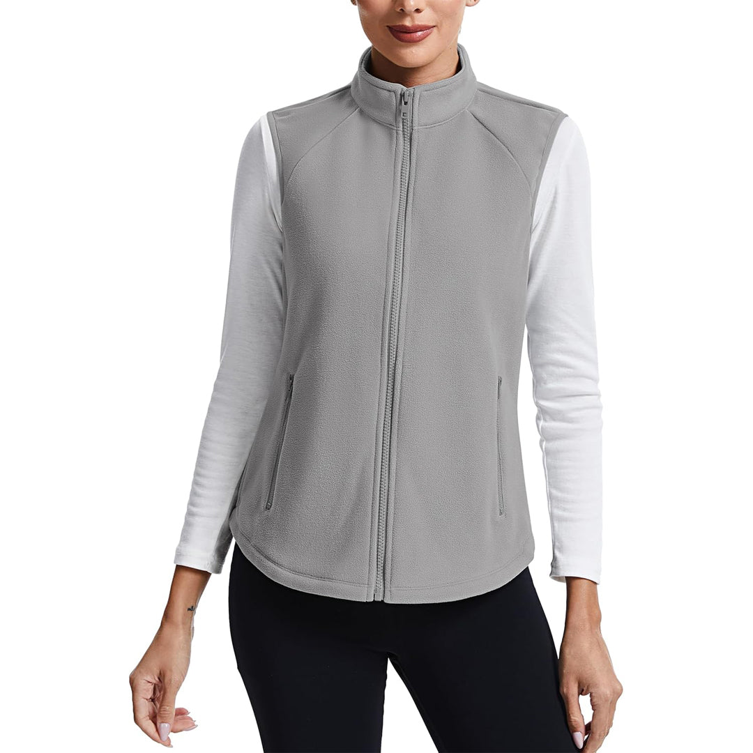 TACVASEN Light Grey Women's Lightweight Full Zip Outerwear Warm Fleece Vest