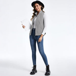 TACVASEN Light Grey Women's Lightweight Full Zip Outerwear Warm Fleece Vest
