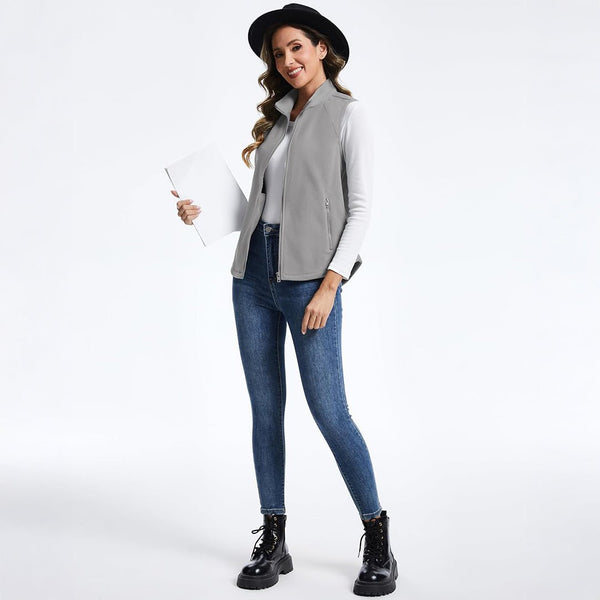 TACVASEN Light Grey Women's Lightweight Full Zip Outerwear Warm Fleece Vest