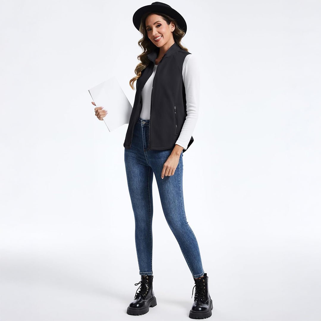 TACVASEN Black Women's Lightweight Full Zip Outerwear Warm Fleece Vest