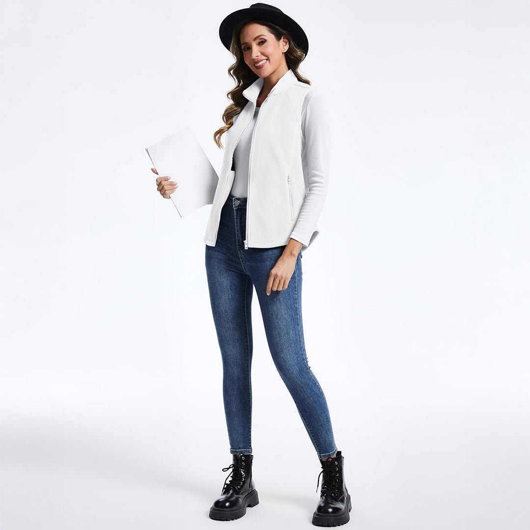 TACVASEN White Women's Lightweight Full Zip Outerwear Warm Fleece Vest