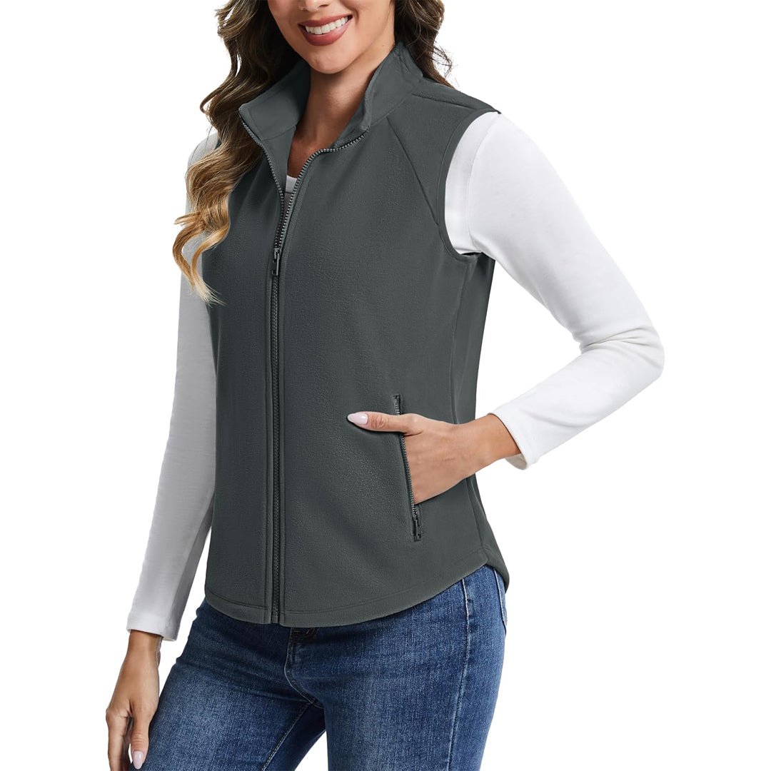 TACVASEN Dark Gray Women's Lightweight Full Zip Outerwear Warm Fleece Vest