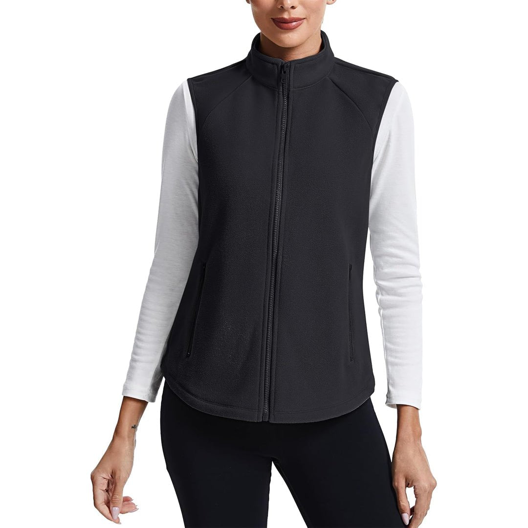 TACVASEN Black Women's Lightweight Full Zip Outerwear Warm Fleece Vest