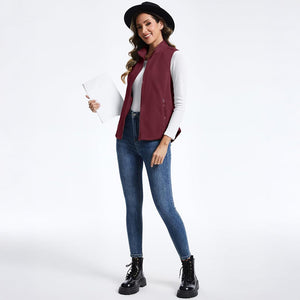 TACVASEN Wine Red Women's Lightweight Full Zip Outerwear Warm Fleece Vest